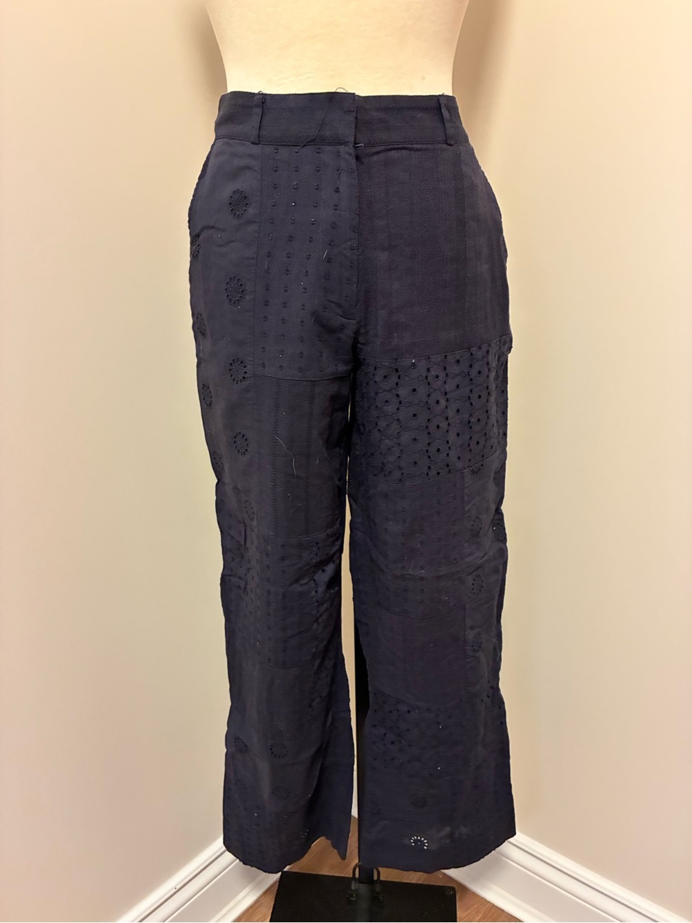 Zara Navy Patchwork Wide-Leg Pants